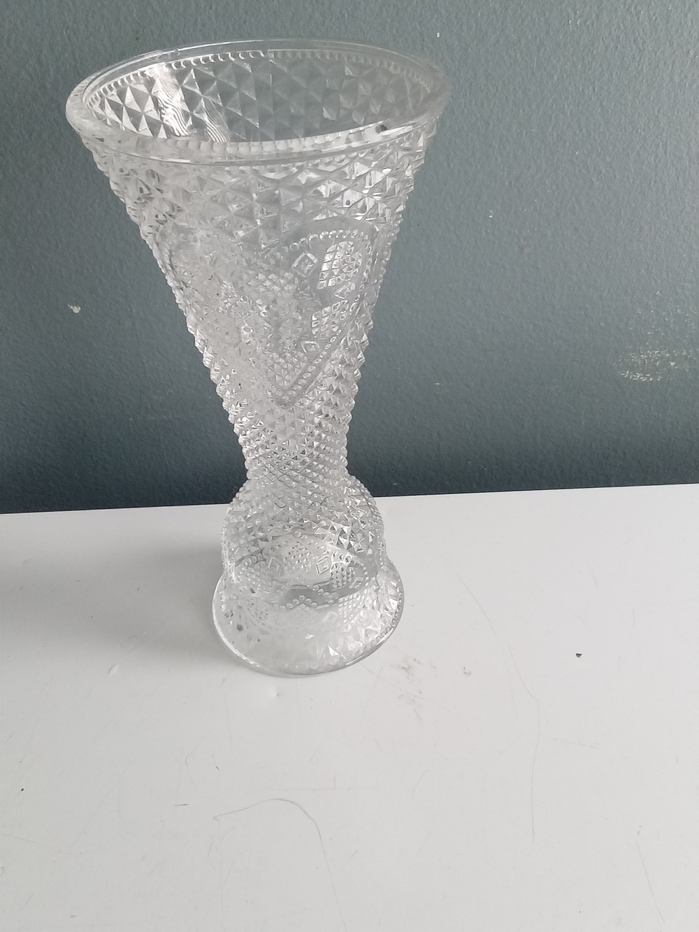 Avon Clear Pressed Glass Vase - Textured Pattern